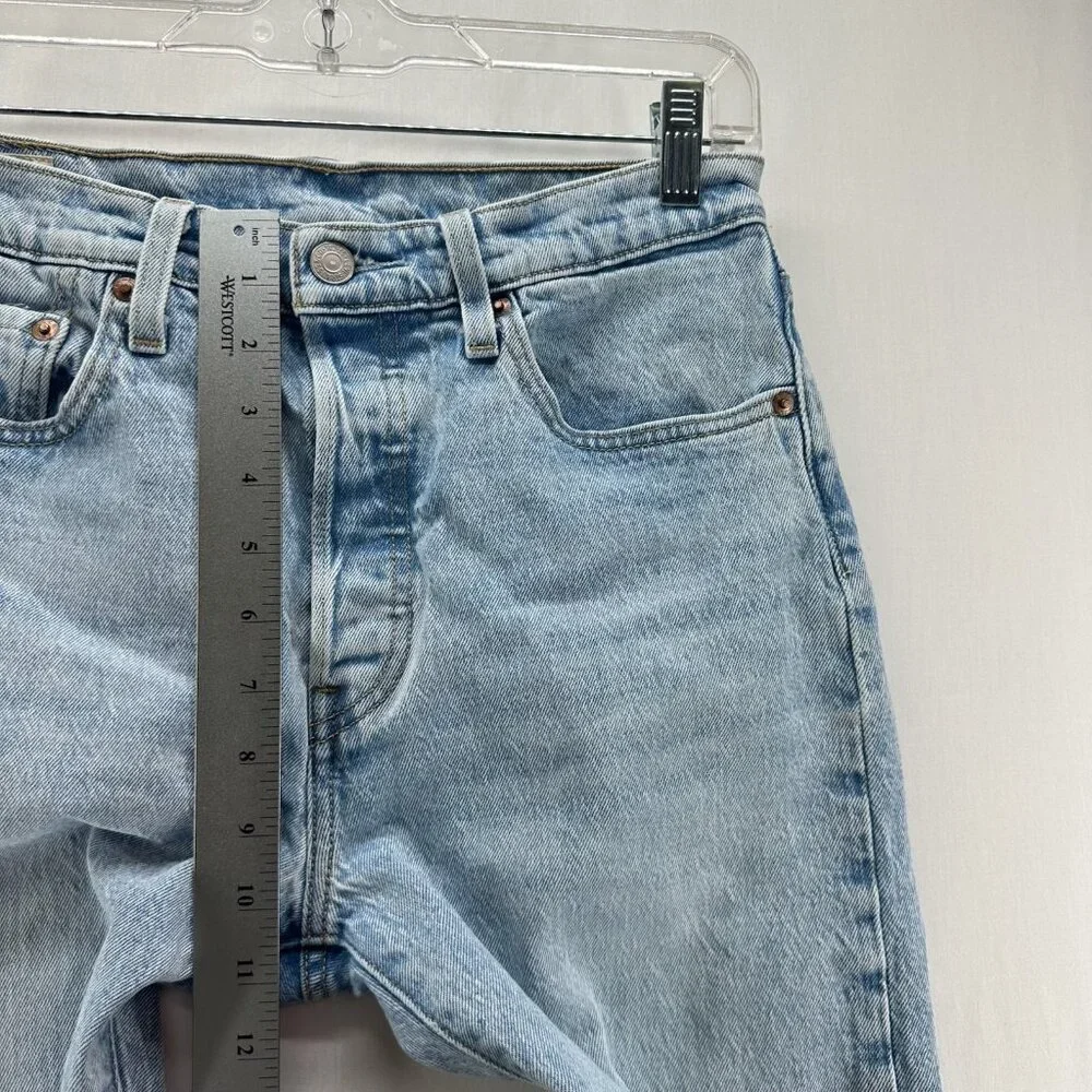 Levis 501 Skinny Jeans Women W28 L32 High-Rise Low Stretch Denim Light Wash Blue - Picture 8 of 15
